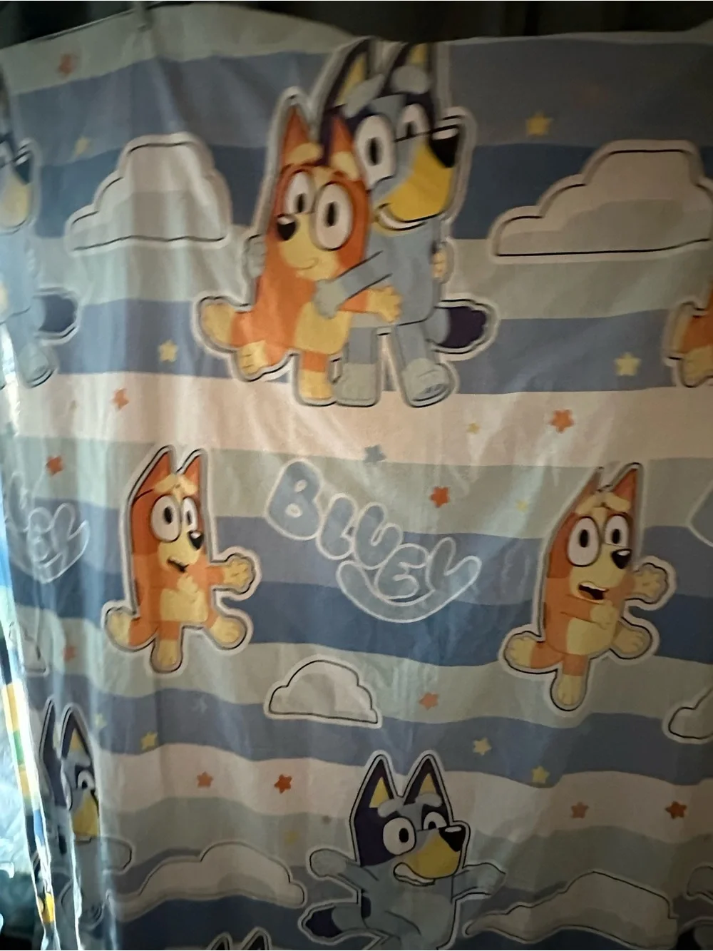 Bluey Shower Curtain Blue Stripe Clouds Kids Bathroom Polyester 70x72